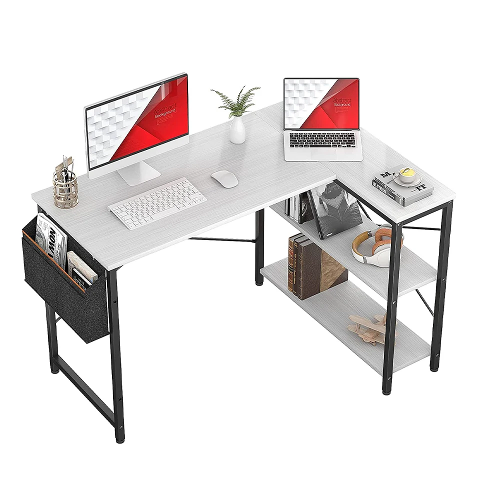 White Wooden Home Office Desk Modern Design PC Laptop Study Tables with Best Printer for Corner Use