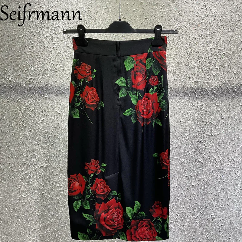 Seifrmann Casual printed silk skirt high waist versatile skirt 2026 autumn fashion women's new style