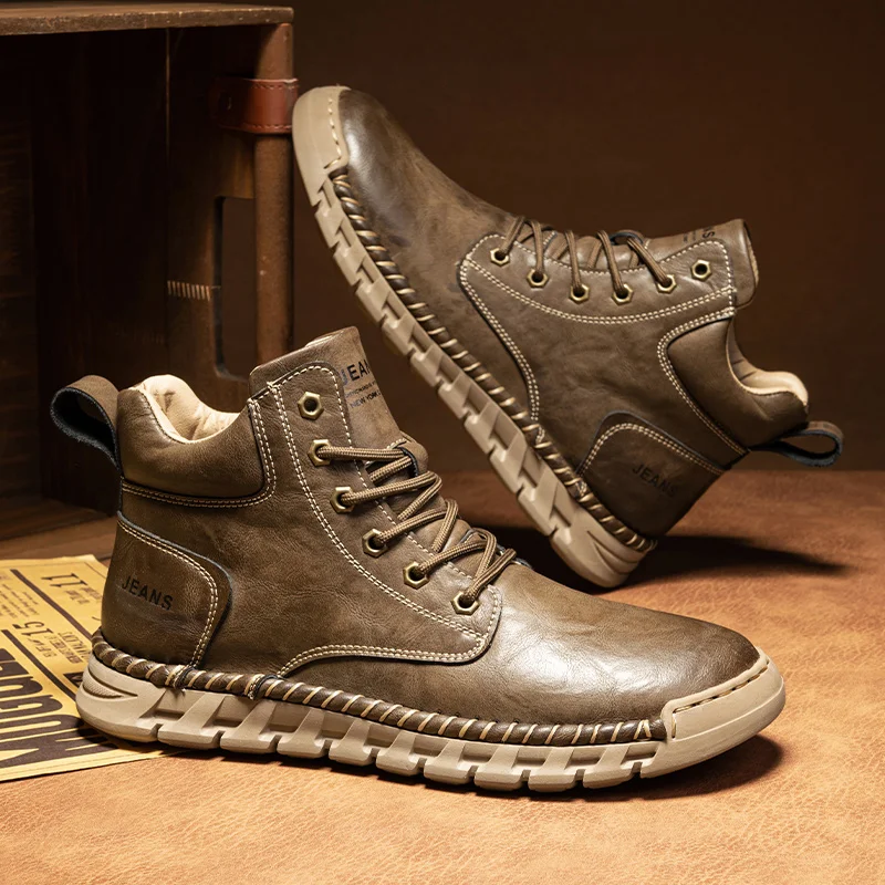 

Big Yellow Boots High-Top Boots: Autumn Men's Genuine Leather Shoes, 2024 New Inner Height-Increasing Stylish Thickened Sole Wor