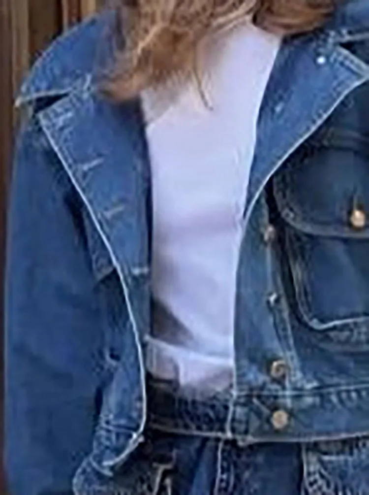 

Fashion Street Single Breasted Pocket Short Outwear Autumn Winter Women Casual Denim Coat Office Lady Lapel Long Sleeved Jacket
