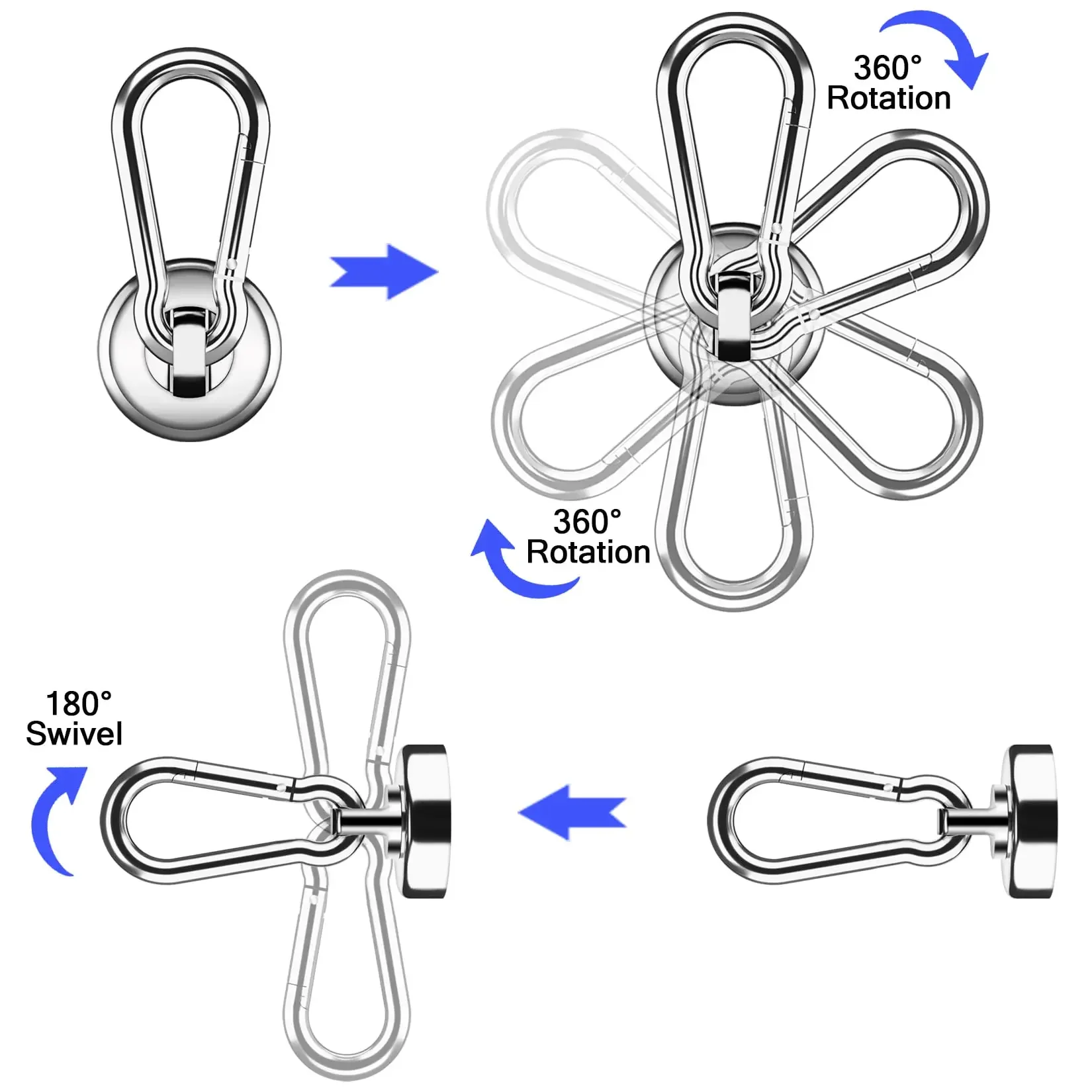 20-Pack Carabiner Strong Magnetic Hooks Heavy Duty with Swivel Carabiner Hook Great for Hanging for Cruise Garage Refrigerator