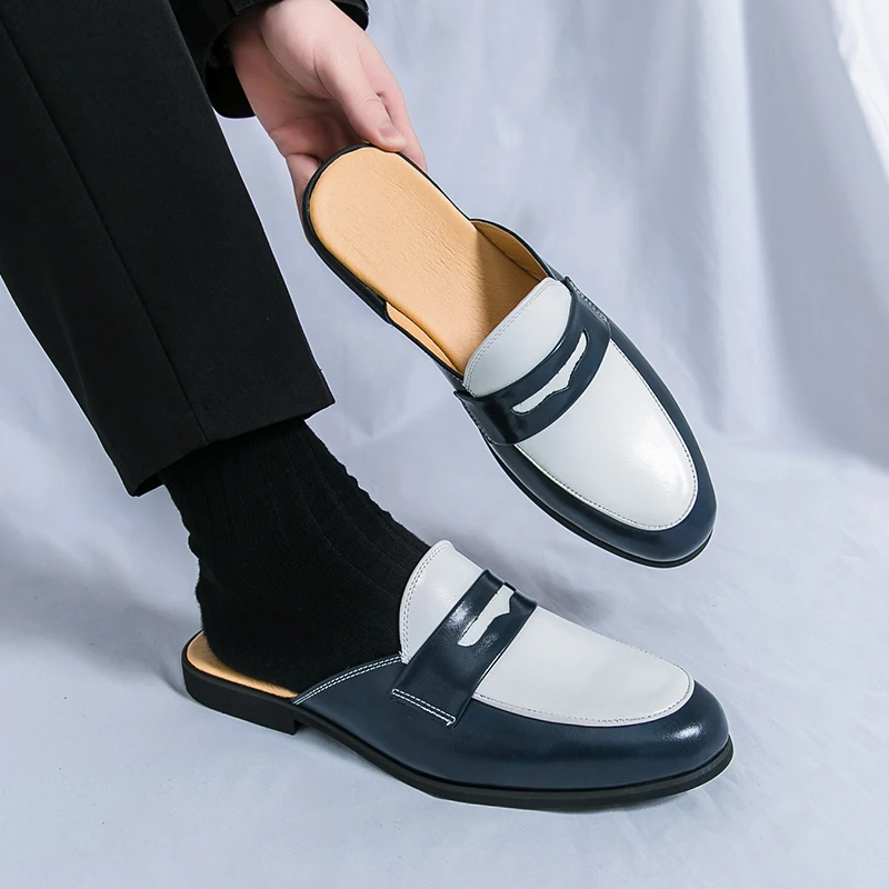 

Брендовые мужские уличные полутапочки, лоферы, повседневные летние качественные кожаные сабо, классические дышащие туфли без шнуровки на мягкой подошве