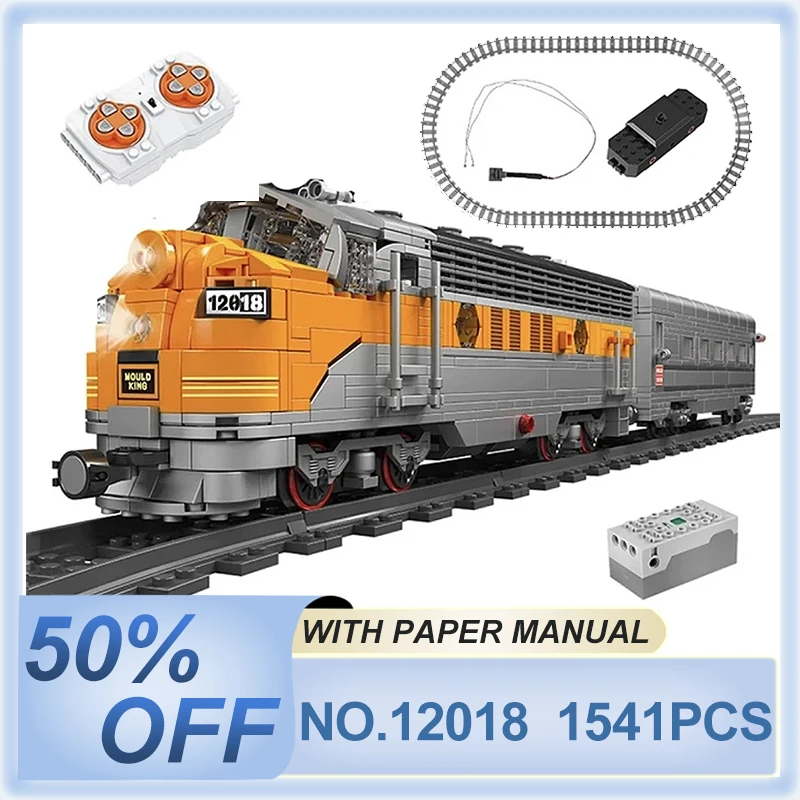 MOULD KING 12018 EMD F7 WP Diesel Locomotive Train Building Blocks Railway Bricks Puzzle Educational Toy Christmas Gift For Kids