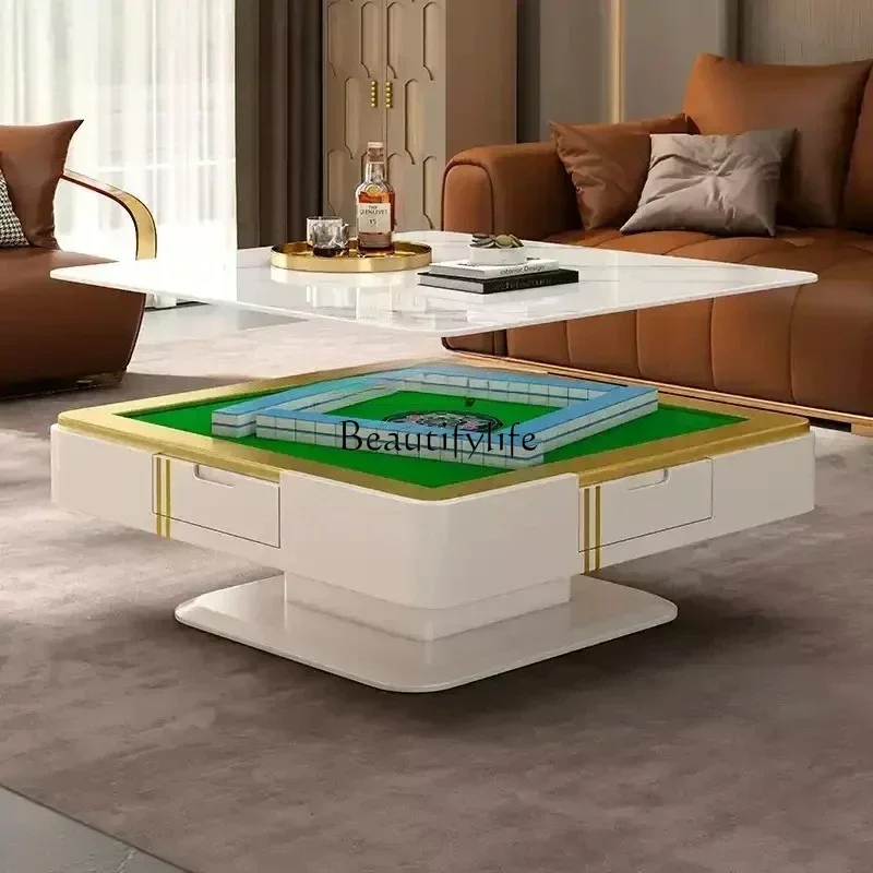 

Lifting electric mahjong table dining table integrated automatic rock slab silent luxury solid wood table