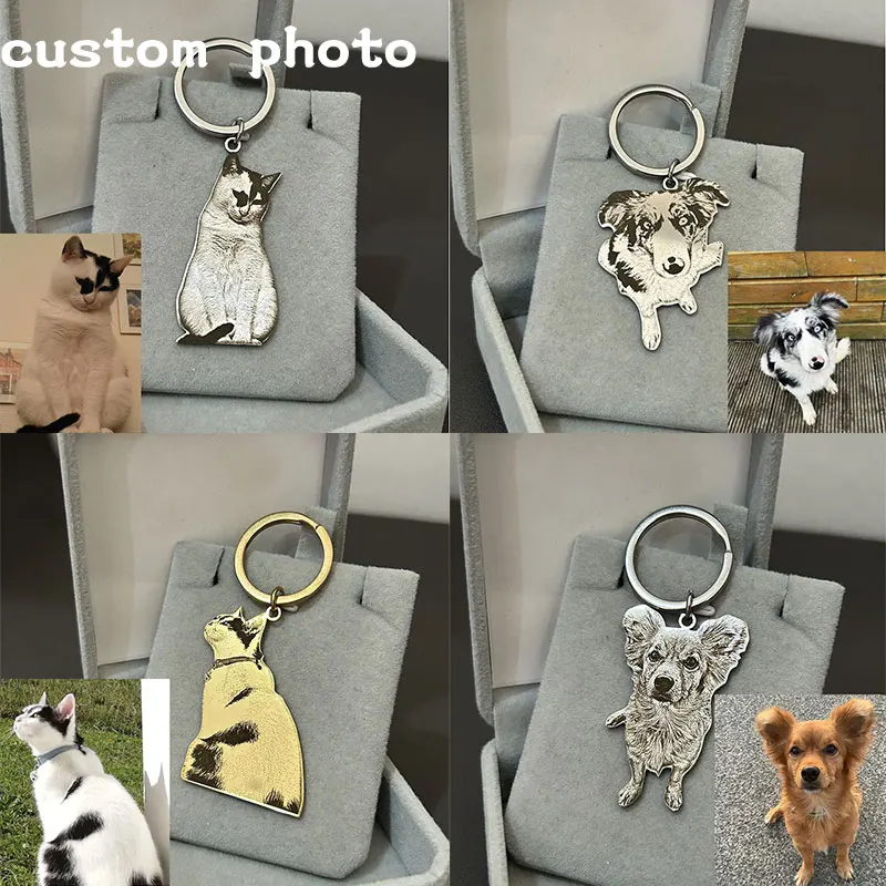 

Индивидуальный брелок с фотографией домашних животных, персонализированный брелок с гравировкой, ювелирные изделия из нержавеющей стали, фотографии животных для подарков на день рождения