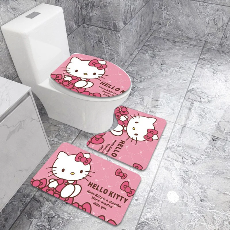 

3Pcs/set Kawaii Anime Hello Kitty Melody Flannel Sponge Non-Slip Floor Mat Cartoon Toilet Cover Pad Bathroom Mat Antiskid Carpet