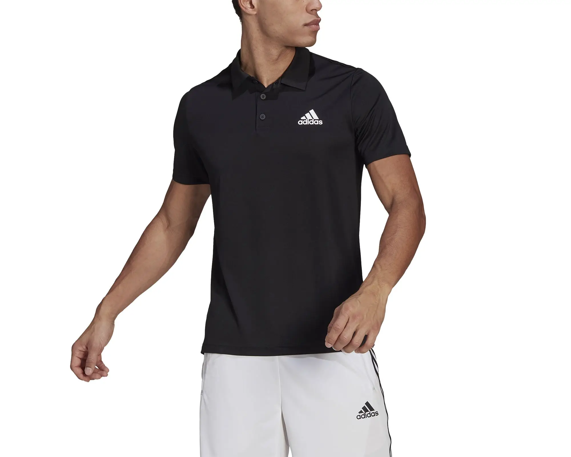 Adidas Original Black men's Training Polo t-shirt Flexible Moisture-wicking Polyester with Collar for Daily Sports and Running