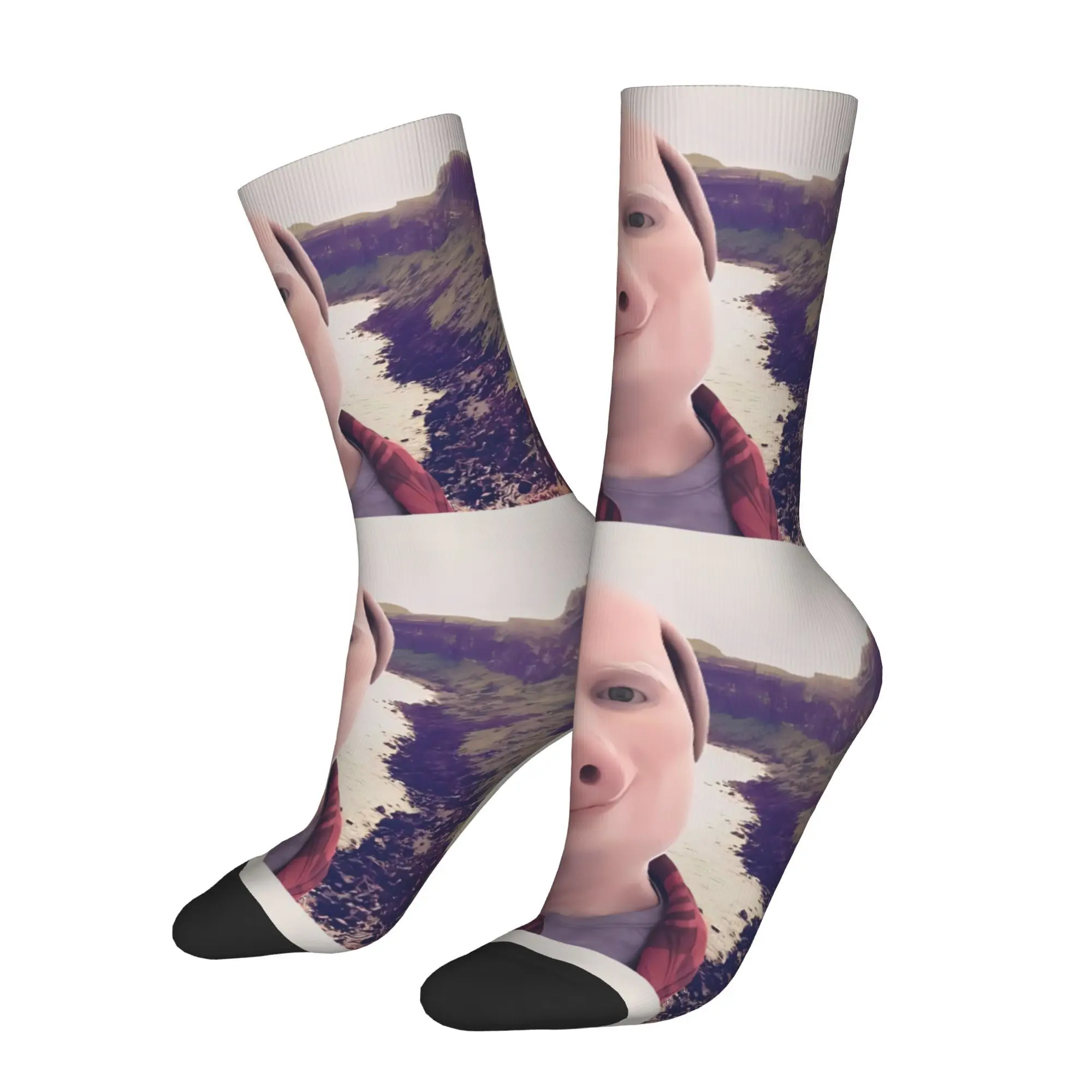 

Funny Crazy Sock for Men John Pig Meme Vintage Pattern Printed Crew Sock Seamless Gift