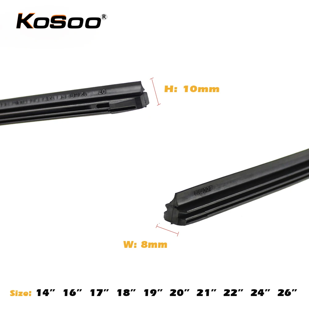 KOSOO 2PCS Car Wiper Blade Windscreen Natural Rubber Replacement Strip 8MM 14\