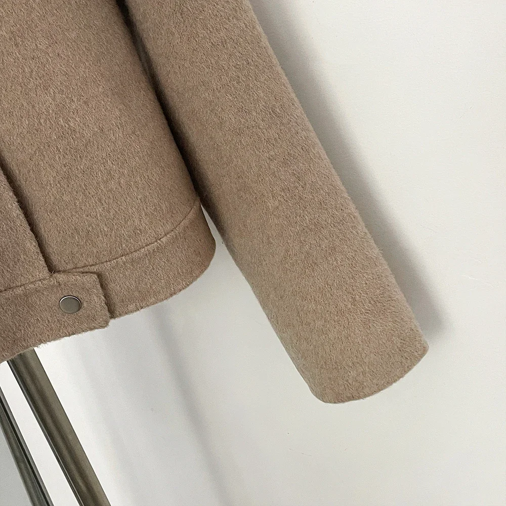 OFTBUY Neue Winter-Oberbekleidung für Damen, Kurze 100% Reine Wolljacke, Übergroßer Echter Fuchspelzkragen, Reißverschluss-Kurzmantel für Damen – Detail 5