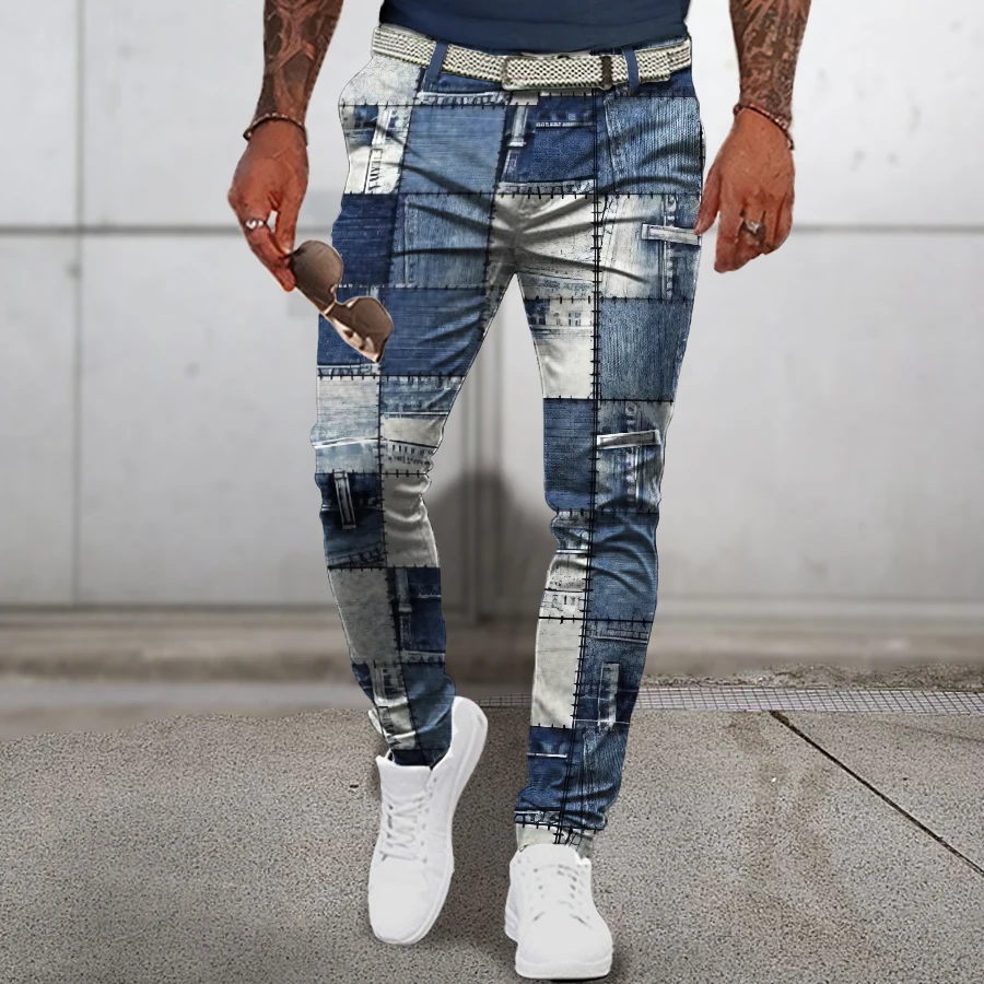 New Men's Plaid Pants 3D Printed Comfortable Business Pants Fashion Casual Quick Drying Straight Pants Suit Pants Spring Summer