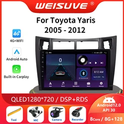 Rádio do carro para Toyota Yaris 2005-2012, 2Din, Android 13, leitor de vídeo multimídia, navegação GPS, Carplay, Autoradio estéreo, RDS, 8 GB, 128 GB