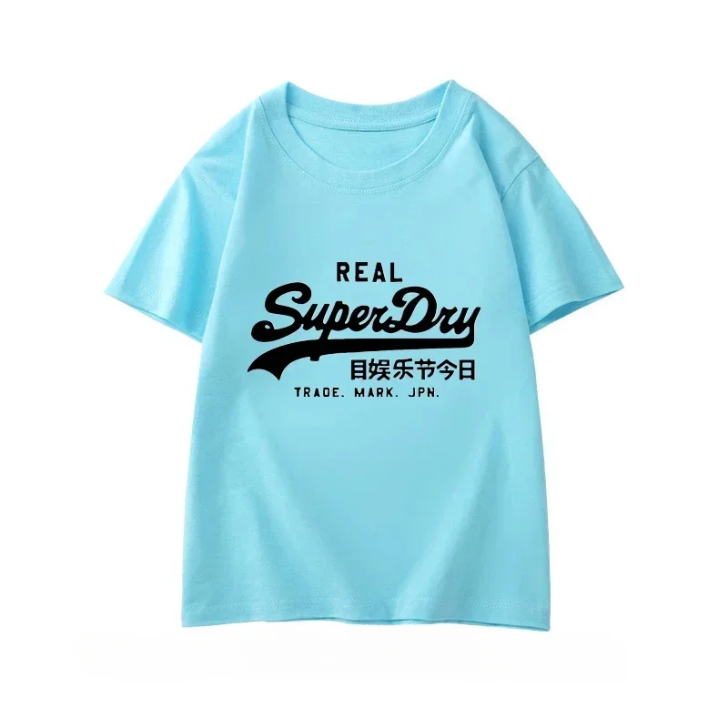 New Superdry Extremely Dry Children Cotton T-shirt Summer Fashion Brand Printed Letter Short Sleeve T-shirt Boys Girls Tops Tees