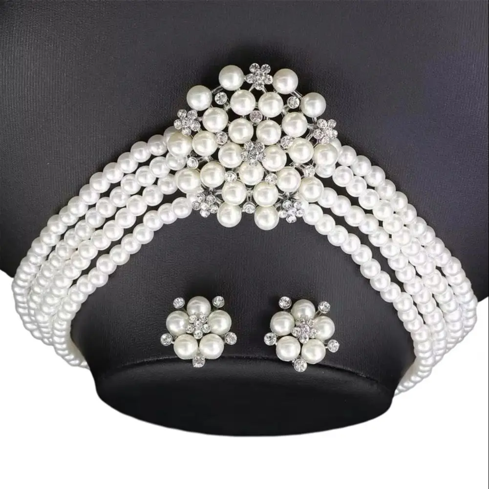 

Faux Pearl Jewelry Set White Faux Pearl Necklace Earrings 2pcs Imitation Pearl Jewelry Set Retro Flower Charm Necklace for Women