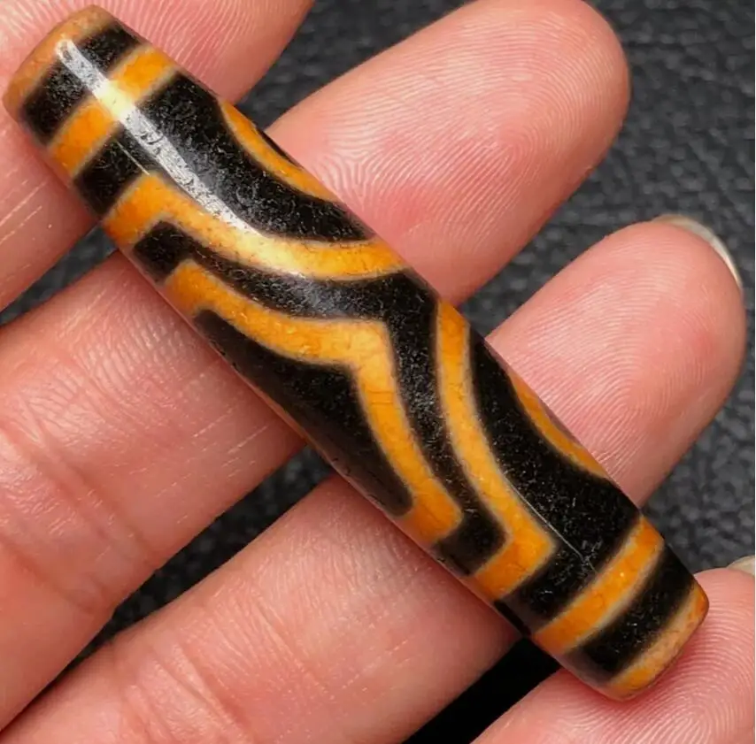 Himalayan Tibetan DZI Beads Old Agate Yellow Line 3 Eye Totem Amulet Pendant