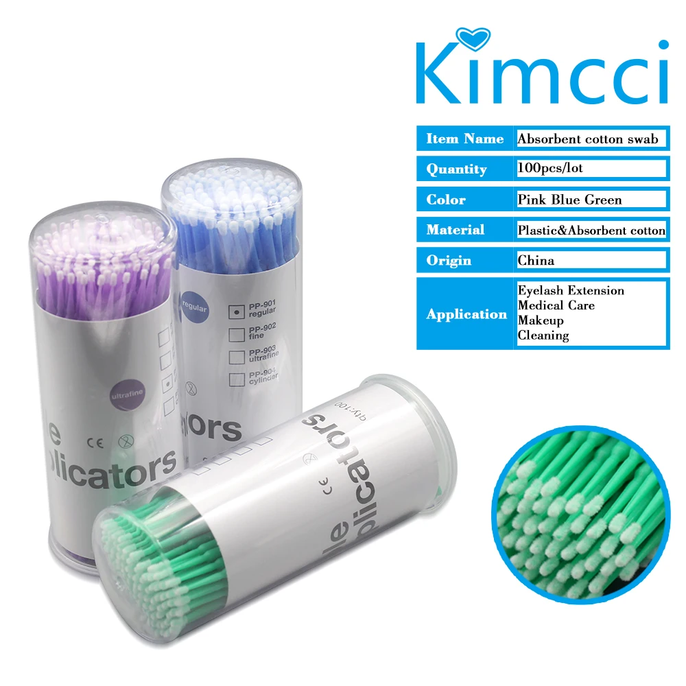 Kimcci 100pcs/lot Disposable Makeup Eyelash Brushes Cotton Swabs Eyelashes Extension Removing Tools Mini Individual Applicators