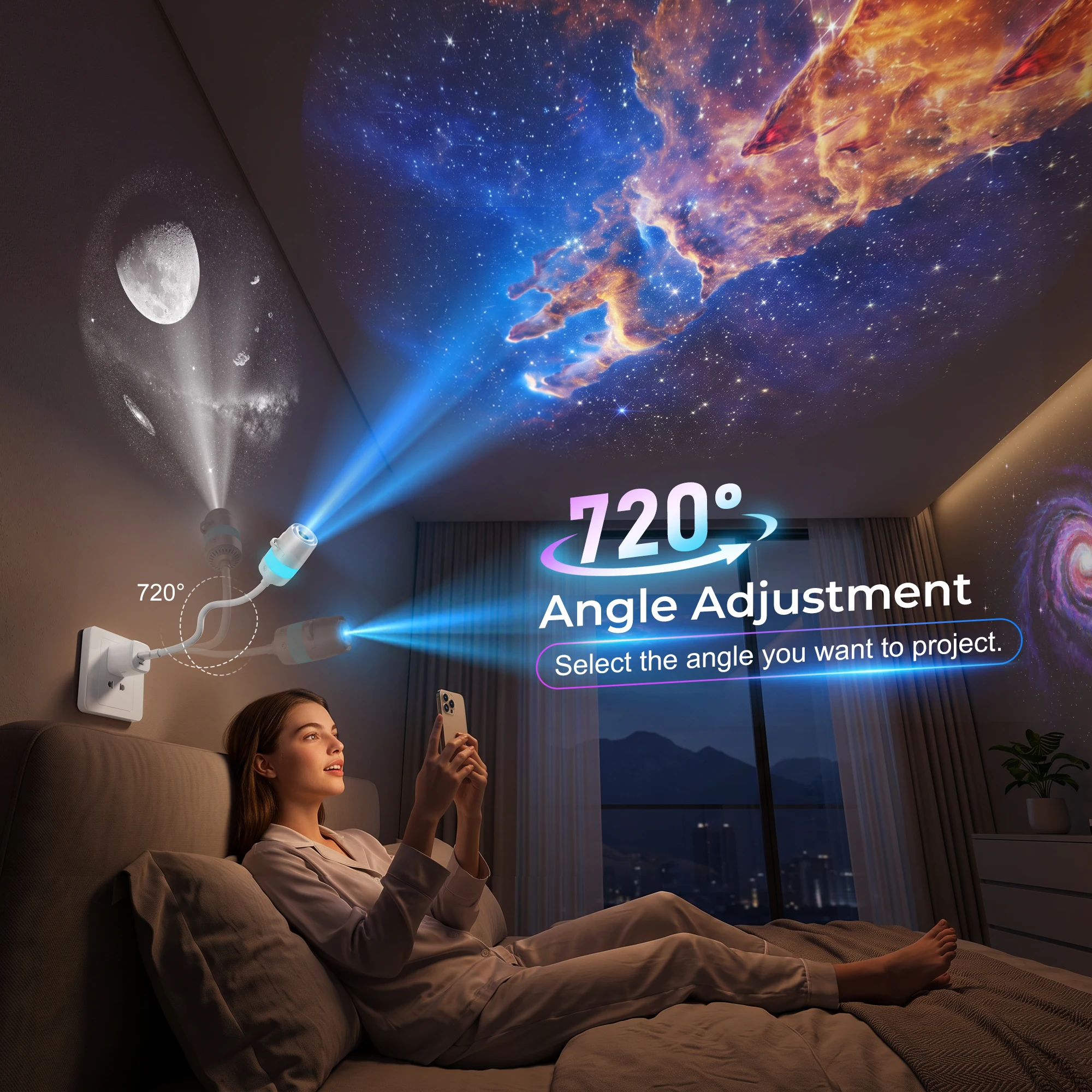 Star Galaxy Projector USB Night Light Replaceable Film 360 Flexible Gooseneck Touch Brightness Ceiling Lamp
