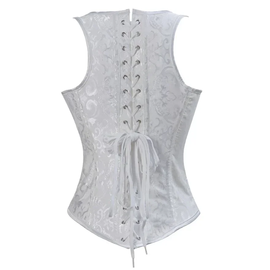 Underbust Corset Vest Women Gothic Brocoded Bustiers Top with Shoulder Straps Slimming Plus Size Jacquard Shapewear Black White