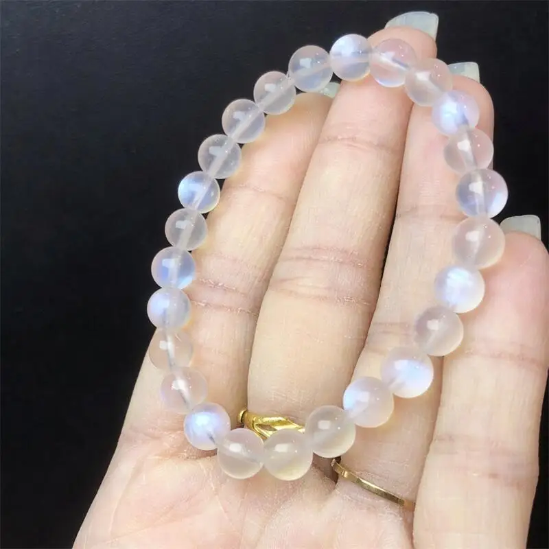 

7MM Natural Blue Moon Stone Bracelet Couple Energy Yoga Bracelet Men Women Healing Fengshui Jewelry Gift 1pcs