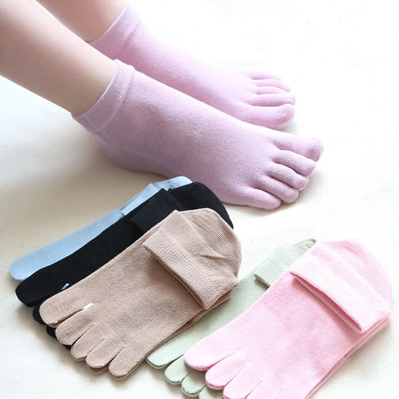 

5 Pairs Low Tube Women's 5 Finger Socks Cotton Short Split Toe Sock Solid Color Business Sweat-absorbing Ankle Socks 4 Seasons