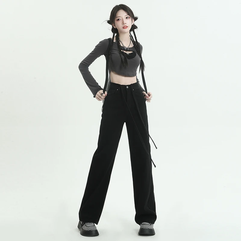 Jeans casual larghi a vita alta con gamba dritta Pantaloni larghi dalla vestibilità rilassata Pantaloni da donna Comfort Streetwear Moda Abito alla moda