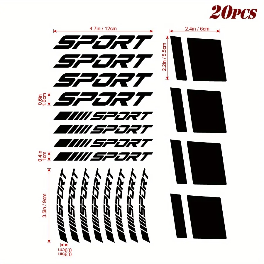20Pcs Sport Car Wheel Sticker, Waterproof Vinyl Decal for Car Rim, Motorcycle, DIY Decor, Multiple Colors