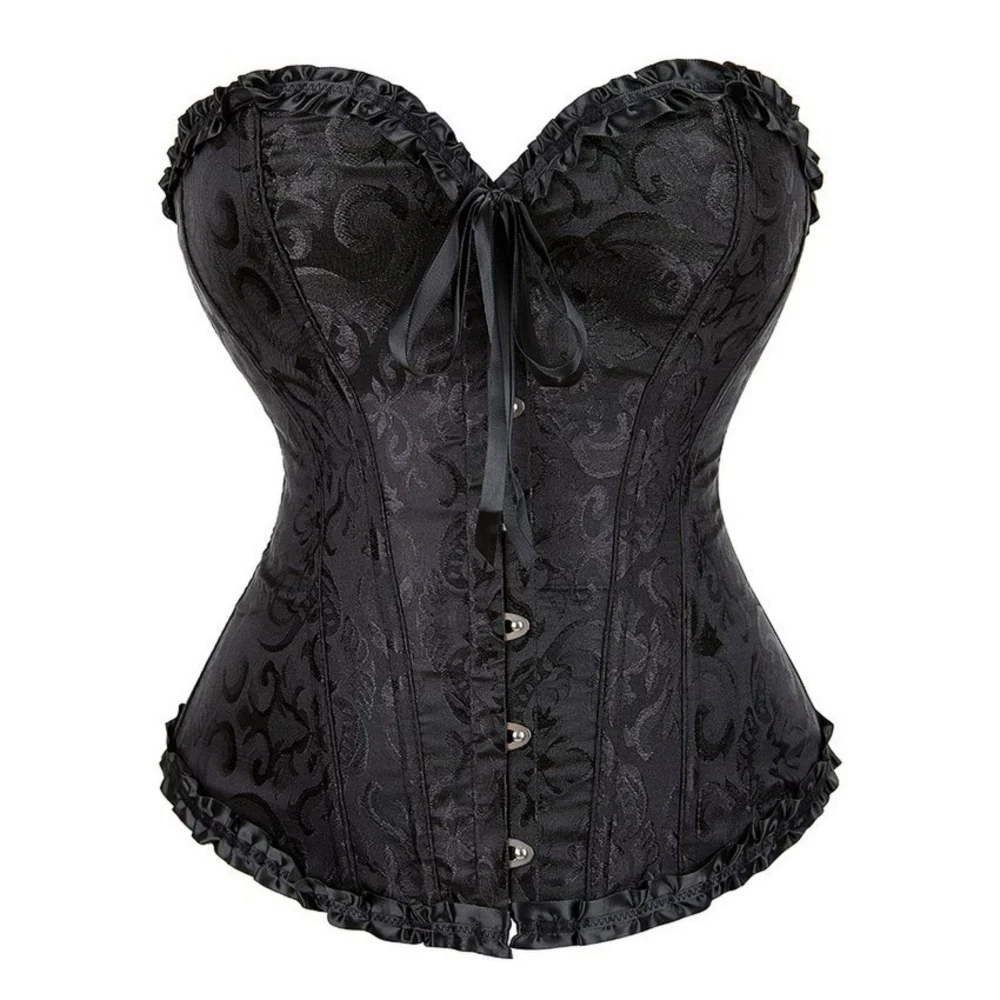 Women Lace Up Sexy Floral Boned Corset Overbust Body Shaper BustierLingerie Bodyshaper Top Corsets Top