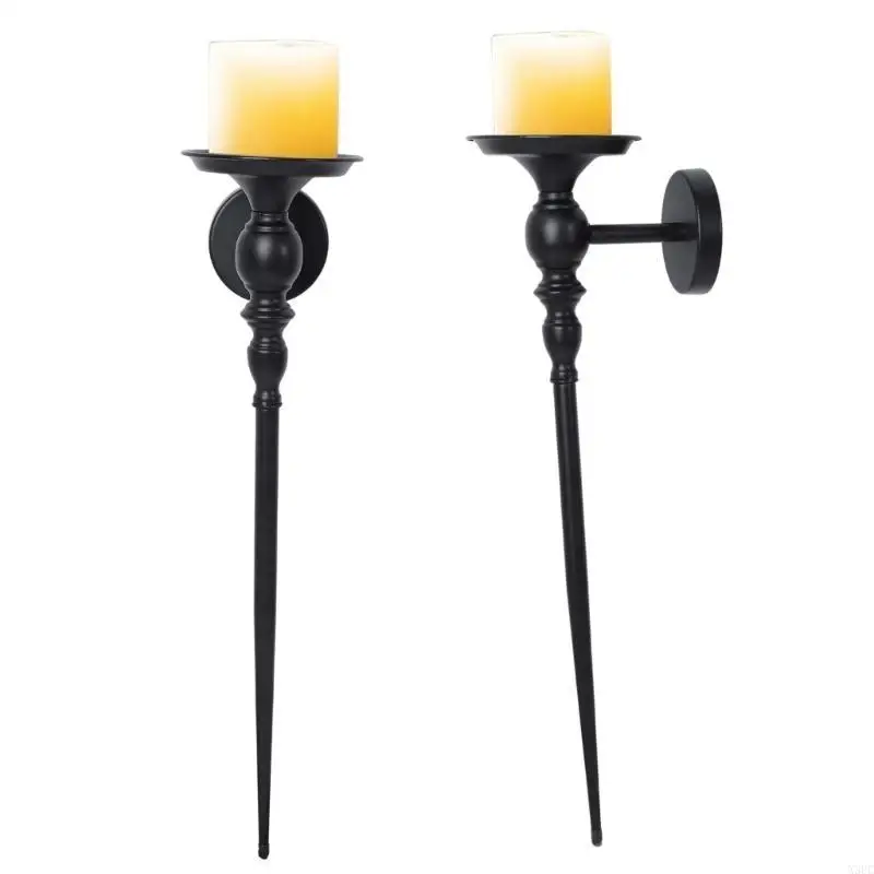 Iron Sconces Set of 2 Wall Mounting Elegant Black Holders Metal Hanging Candlestick Home and Party Decors X3UC