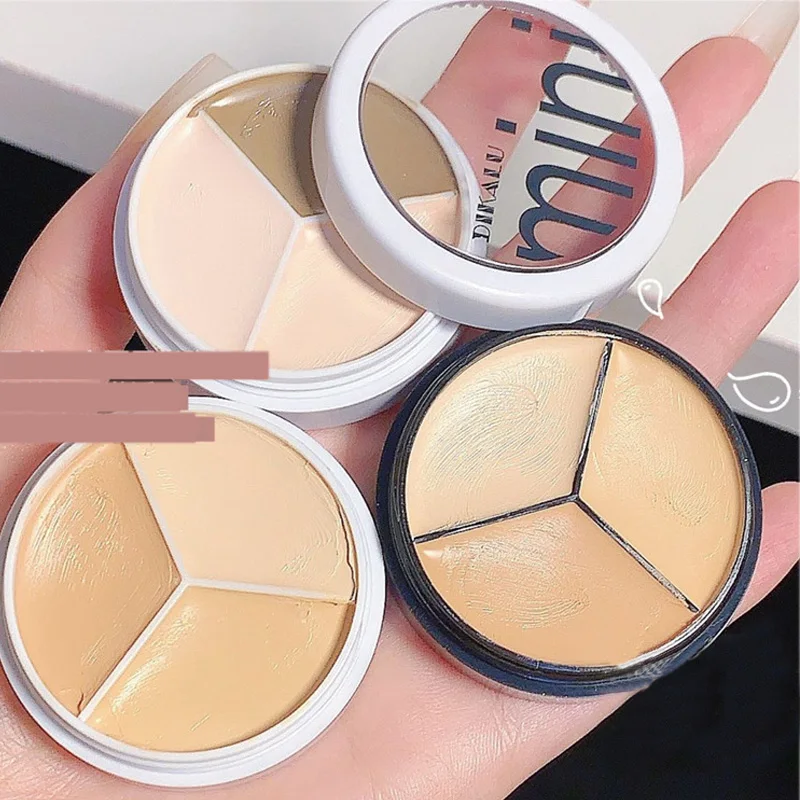 3 Kleuren Contour Concealer Palet Met Borstel Hydraterende Volledige Dekking Acne Spot Donkere Kringen Concealer Crème Make-Up Cosmetica