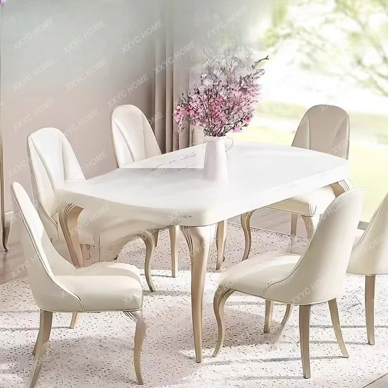 light luxury French dining table marble desktop household dining table solid wood