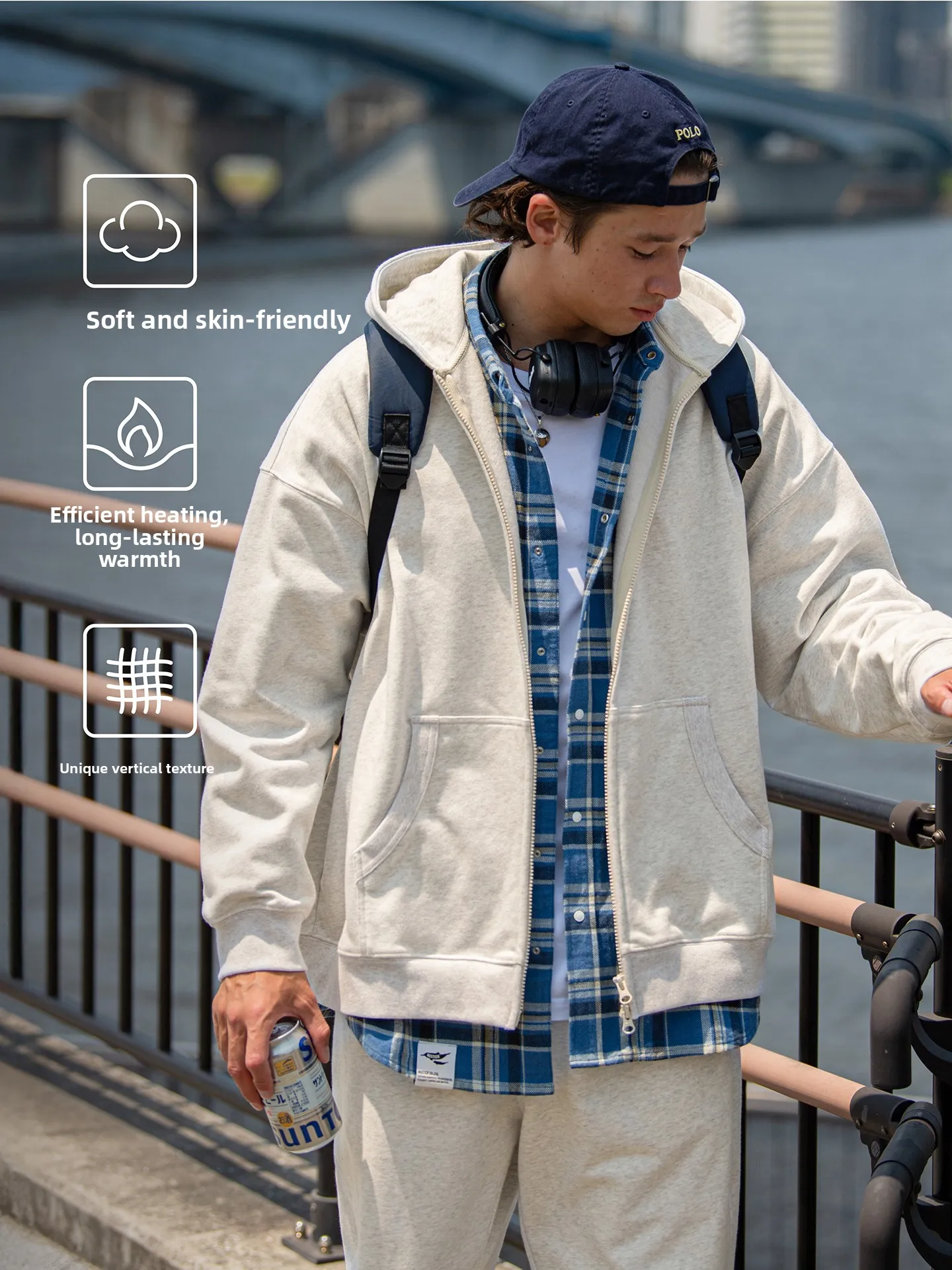 

ey Heavyweight Hooded Zipper Cardigan Sweatirt for Men Airy Feel Autumn Outerwear Casual Loose Fit Long Sve Youth Faion