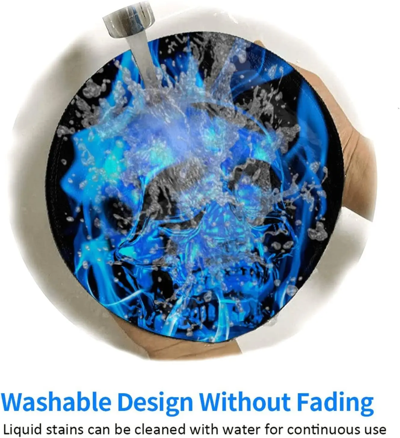 Skull Blue Flame Mouse Mat with Stitched Edge Waterproof Non-Slip Rubber Base for Laptop Computer Office Desk 7.9 x 7.9 inch