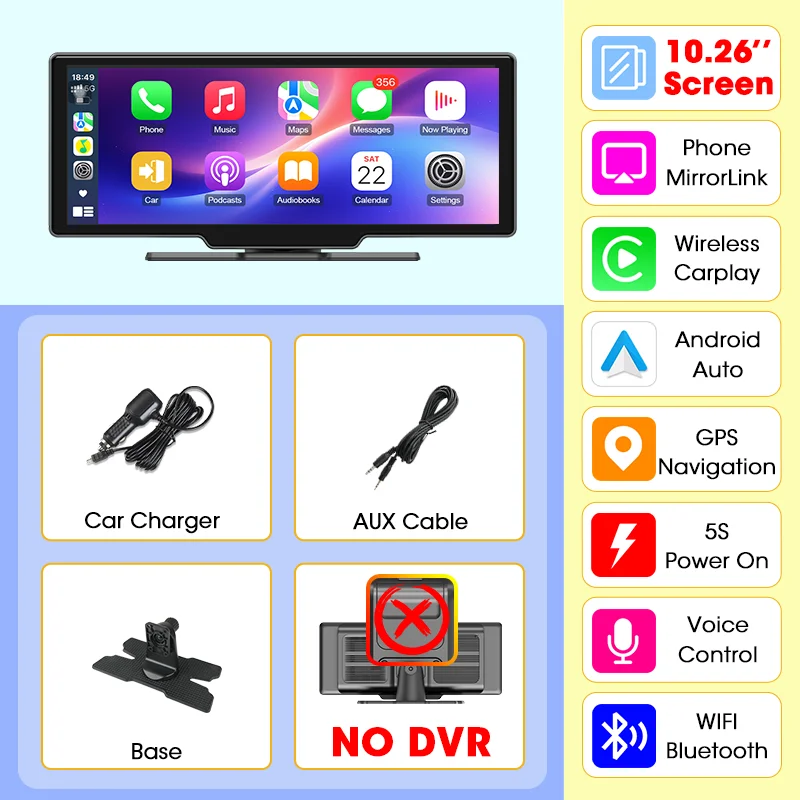 Srnubi 10.26/11.26" Auto Carplay Android Auto DVR 4K Camera Android Auto Dash Cam Rijvideorecorder GPS Navigatie Dashboard