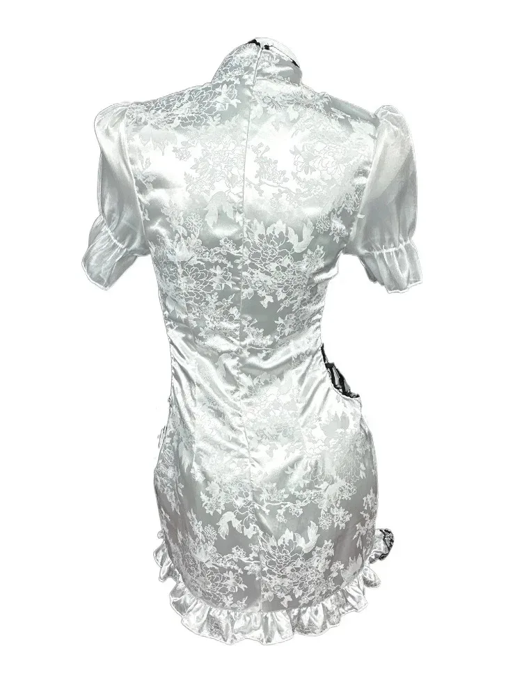 Stand Collar Slit New Chinese Maid Dress National Style Cheongsam Pyjamas Mini Dress for Women Anime Halloween Costumes Cosplay