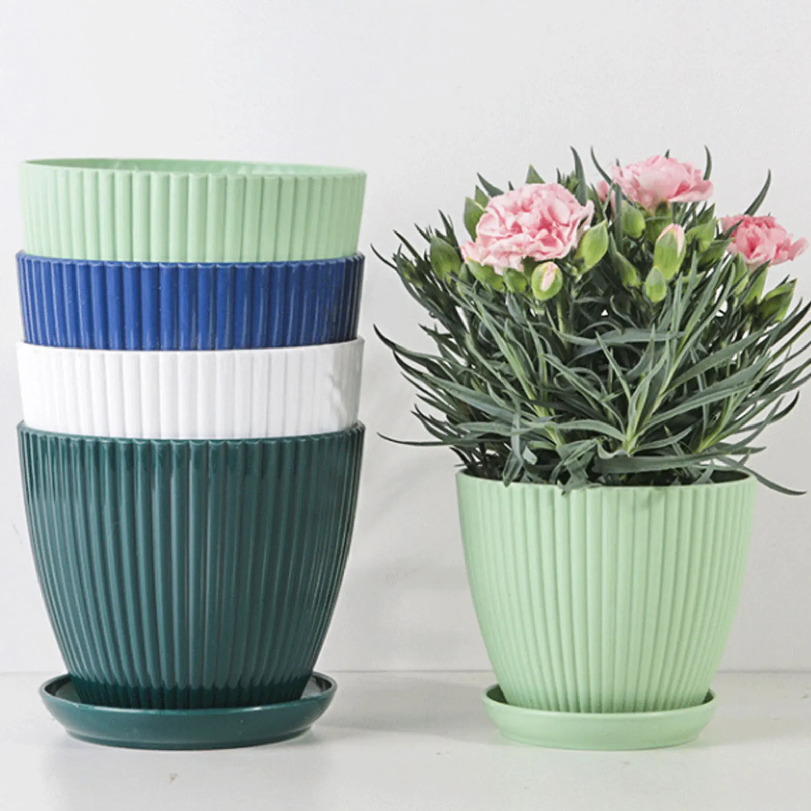 Resin Planter Pot With Tray Modern Indoor Outdoor Garden Flower Pot For Living Room Office Desktop Decor Durable And Stylish