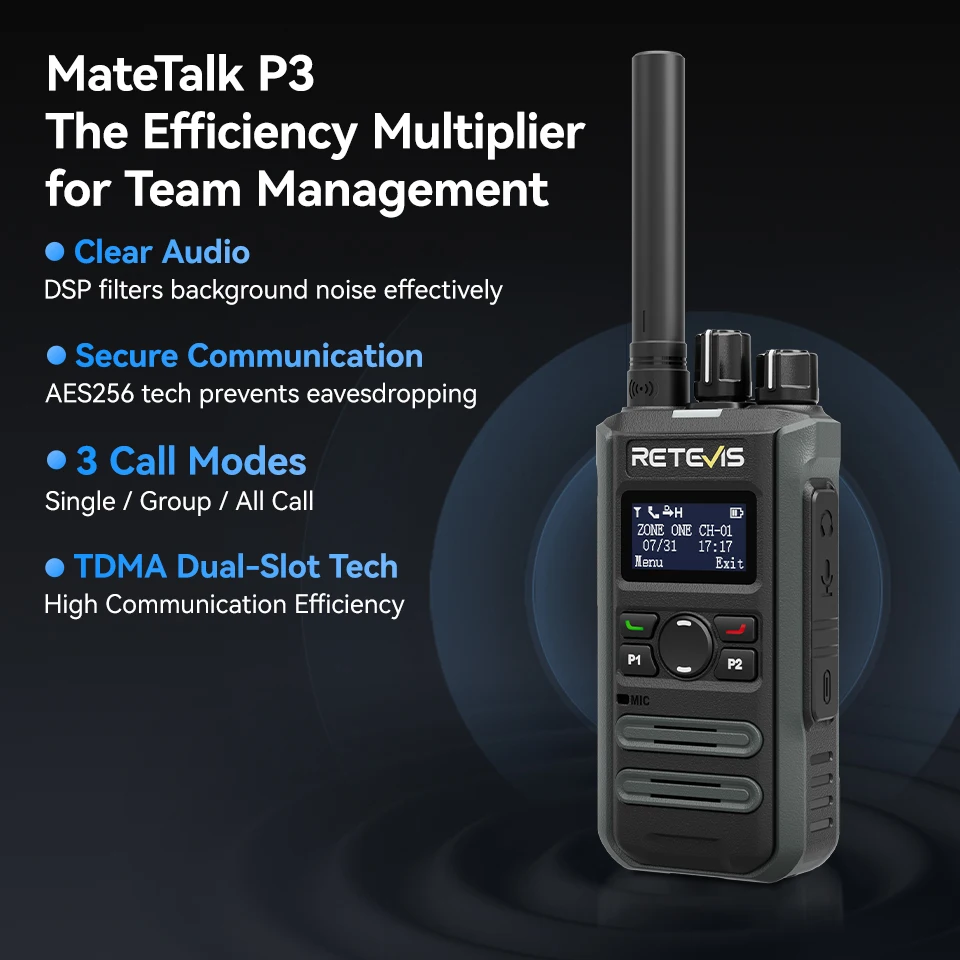 Retevis P3 DMR Zwei-Wege-Radio, schnelles Aufladen, lange Akkulaufzeit, kompaktes, stilvolles, sicheres Walkie-Talkie für Hotels, Schulen, Einzelhandel – Detail 4