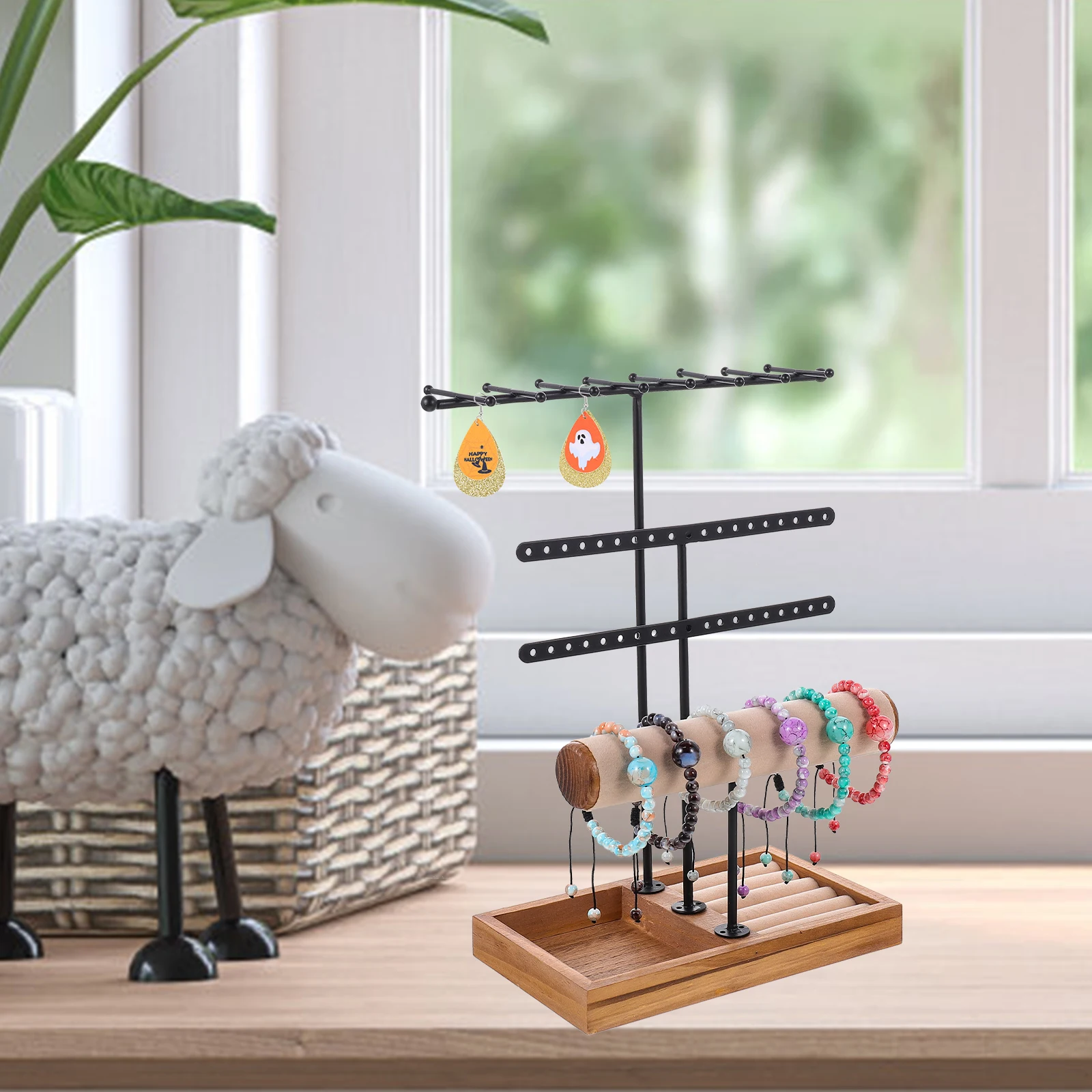 

Jewelry Hanger Jewellery Holder Vintage Organizer Rack Stand Hanging Ring Tray Multi-use Necklace
