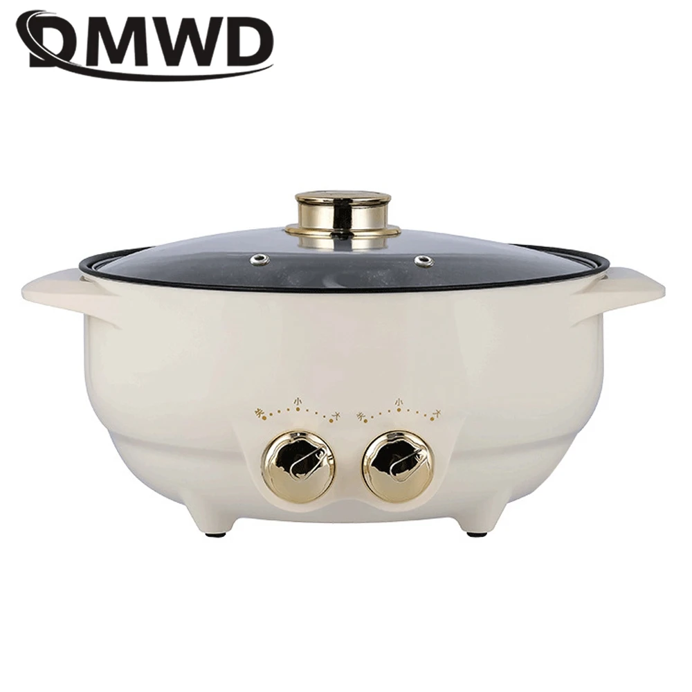 DMWD 6L Household Multifunction Cooker Electric Hot Pot Soup Cooking Pot Twin Divided Mini Skillet Non-stick Boiling Stewing Pot