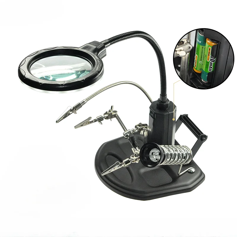 Welding Soldering Magnifier with PCB Holder Flexible Metal Arms Helping Hands for Welding Station Desktop Magnifying Tool