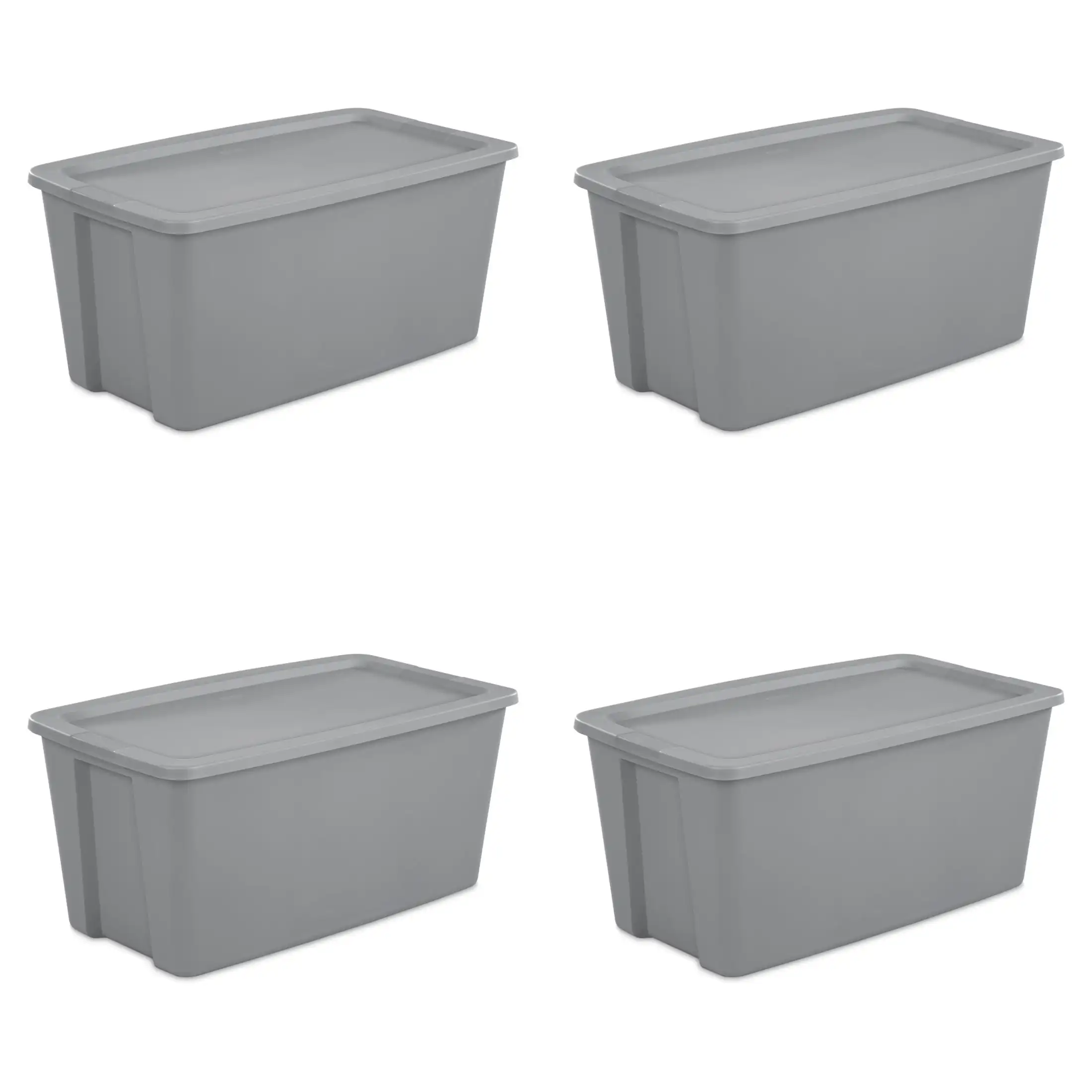 

50 Gallon Tote, Plastic Storage Bin with Snap-On Lid, Gray, 4 Count