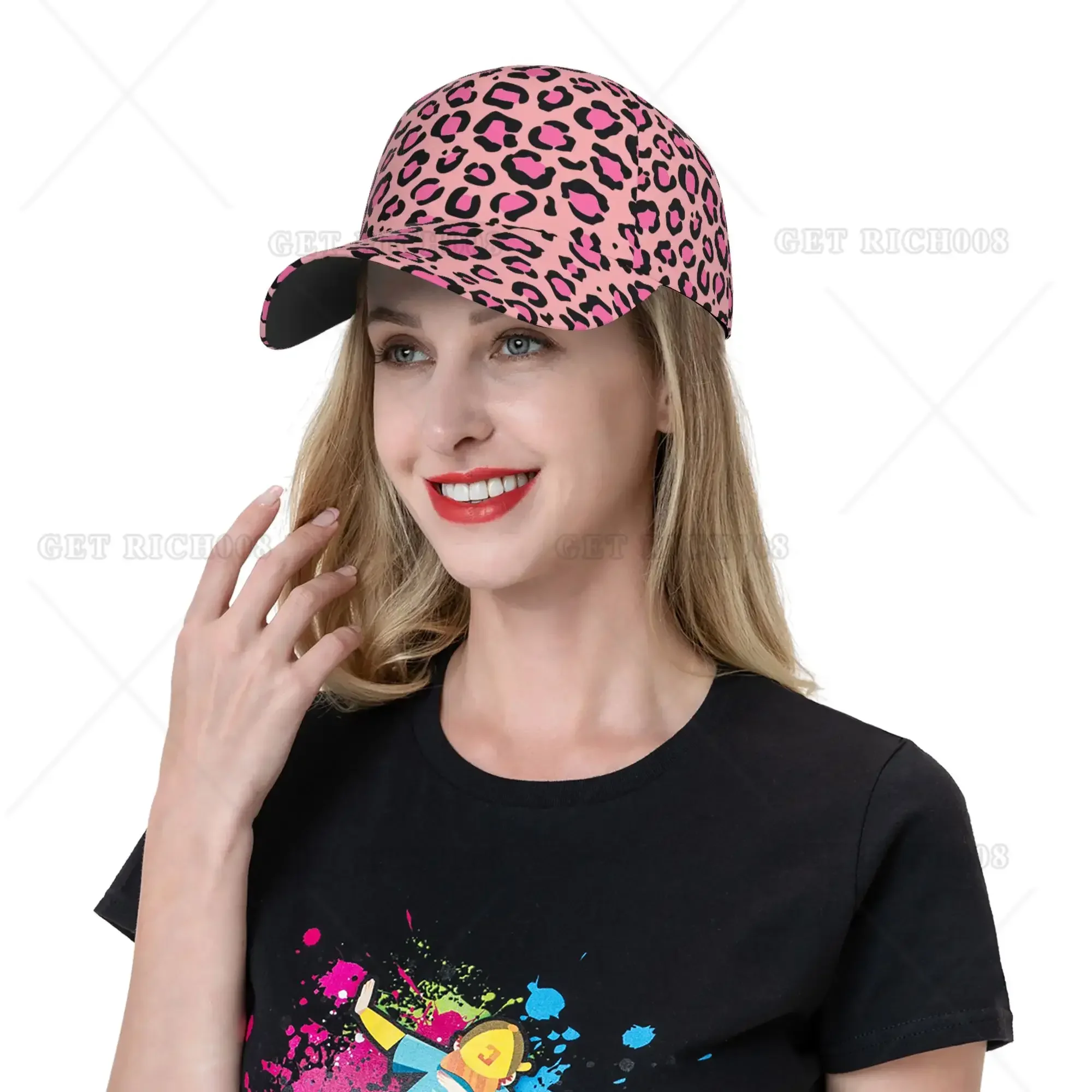 Pink Cute Leopard Sexy Baseball Cap Trucker Hat for Women Teens Adjustable Golf Hat for Sports Travel Shopping One Size Print