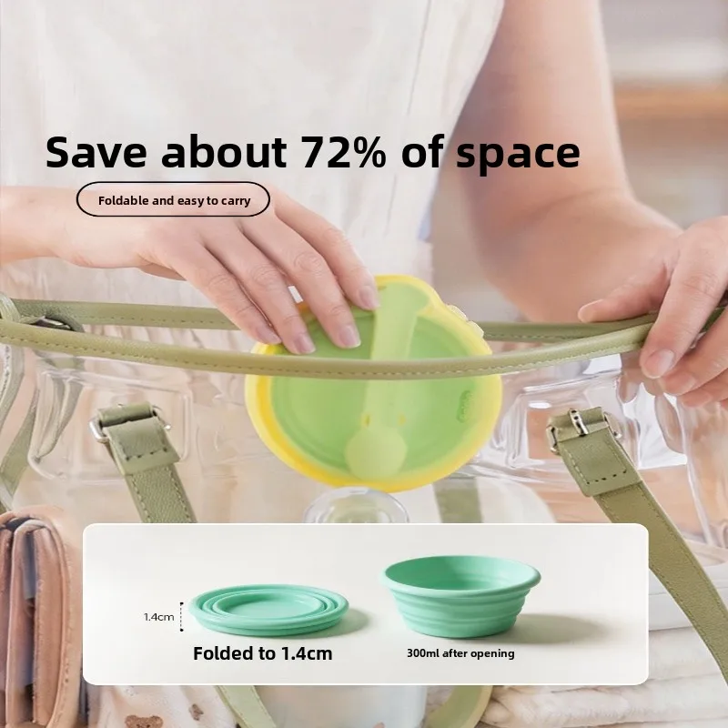 Portable Foldable Silicone Bowl BPA Free Food Grade Baby Complementary Food Travel Camping Kids Feeding Tableware Set