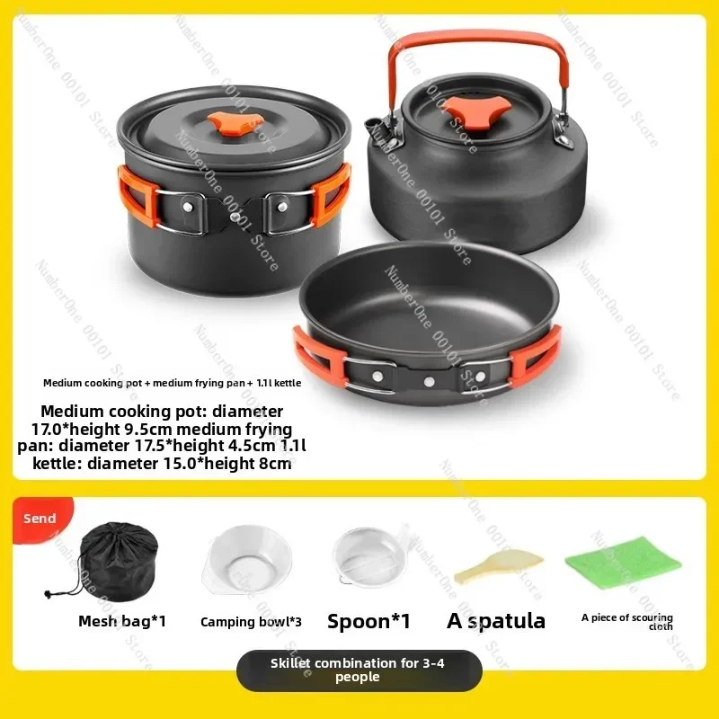 

Портативный набор посуды для кемпинга, набор для приготовления пищи на открытом воздухе для пикника с чайником, компактная комбинированная плита