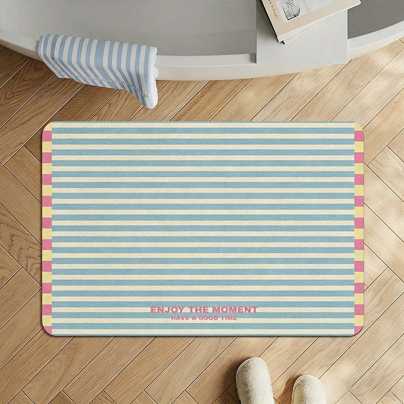 Bathroom Floor Mat Absorbent Carpet Quick-drying Bath Non-slip Rug Modern Style Striped Carpets Bathroom Entrance Decoration Mat