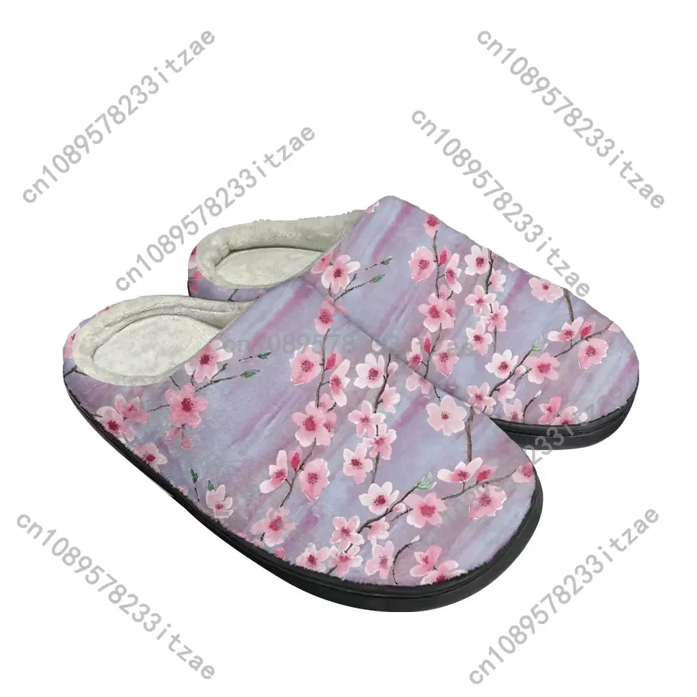 Hot Cartoon Sakura Fashion Cotton Custom Slippers Mens Womens Teenager Plush Casual Keep Warm Shoes Thermal Comfortable Slipper