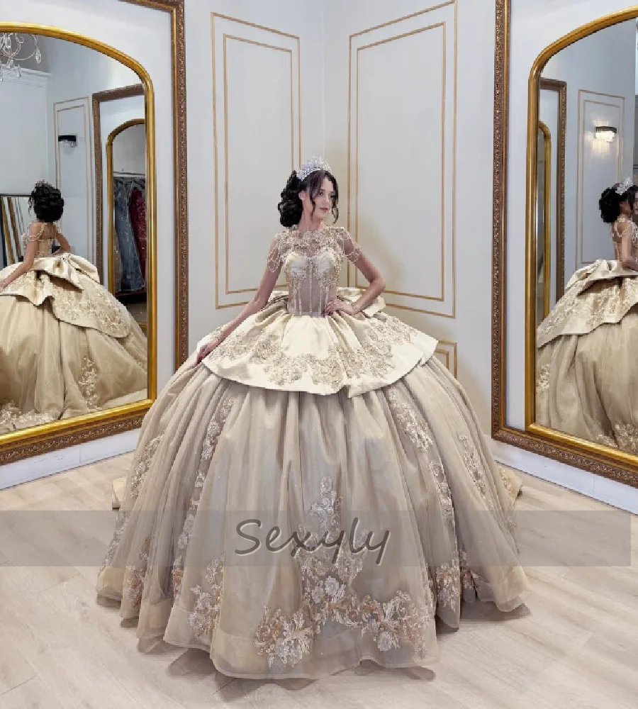 

Classic Light Champagne Vestidos De 15 Quinceañera Ball Gown Lace Beaded Sweet 16 Dress 2025 Princess Theme Birthday Customized