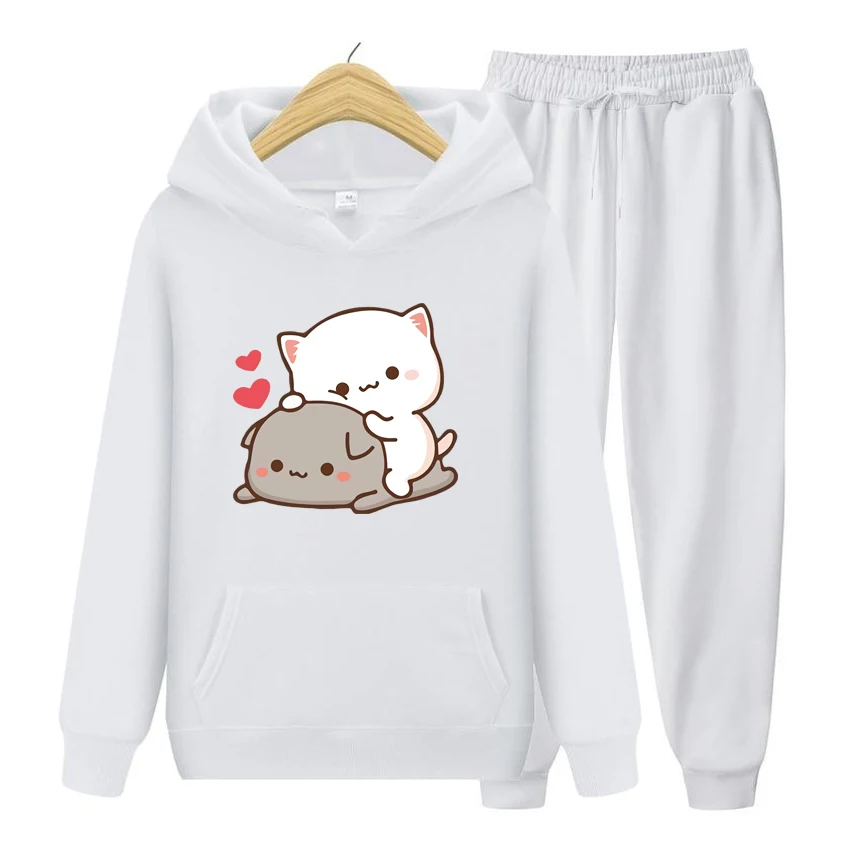 Conjunto de Sudadera con capucha para mujer, ropa holgada de manga larga con estampado de té de burbujas de Bubu y Dudu Drink, estilo Kawaii y Harajuku