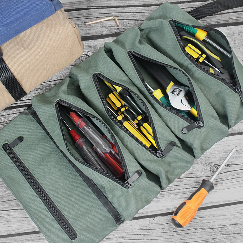 Roll up Canvas Bag Wrench Screwdriver Scissors Carrying Pouch Organizer