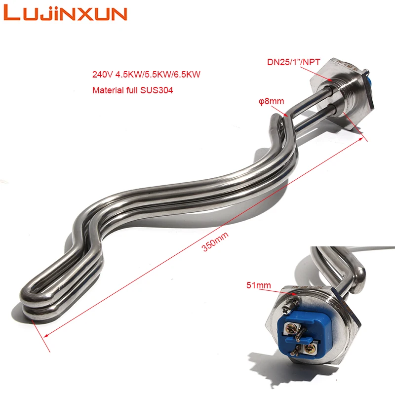 LUJINXUN 240V 4500W 5500W 6500W Water Immersion Heating Element Foldback Brewing Tubular Heater with 1 Inch 32mm NPT Thread