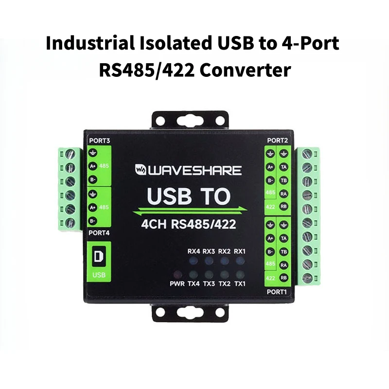 industrial-isolated-usb-to-4‑port-rs485-422-converter-ft4232hl-metal-enclosure-wall-din‑rail-mount